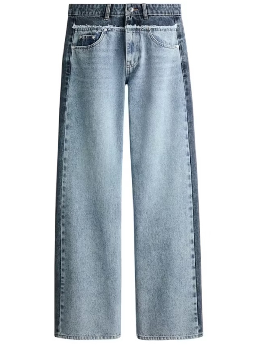 Two-Tone Wide-Leg Denim Jeans in Light and Dark Blue